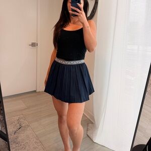 Tory Sport Navy Pleated Skirt with Geometric Waistband